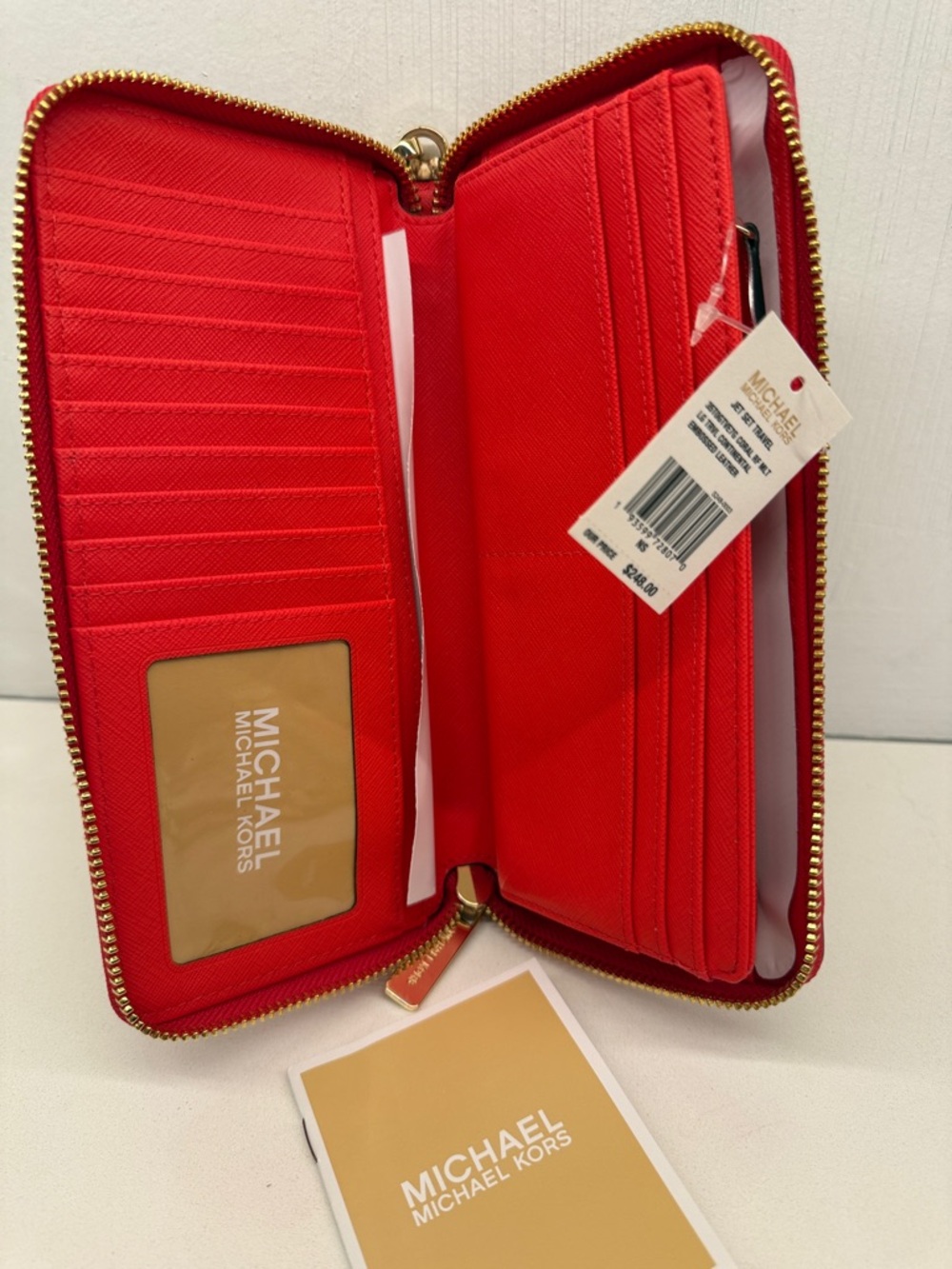 Michael Kors Red and Beige Snake-Print Zip Wristlet - Picture 3 of 6